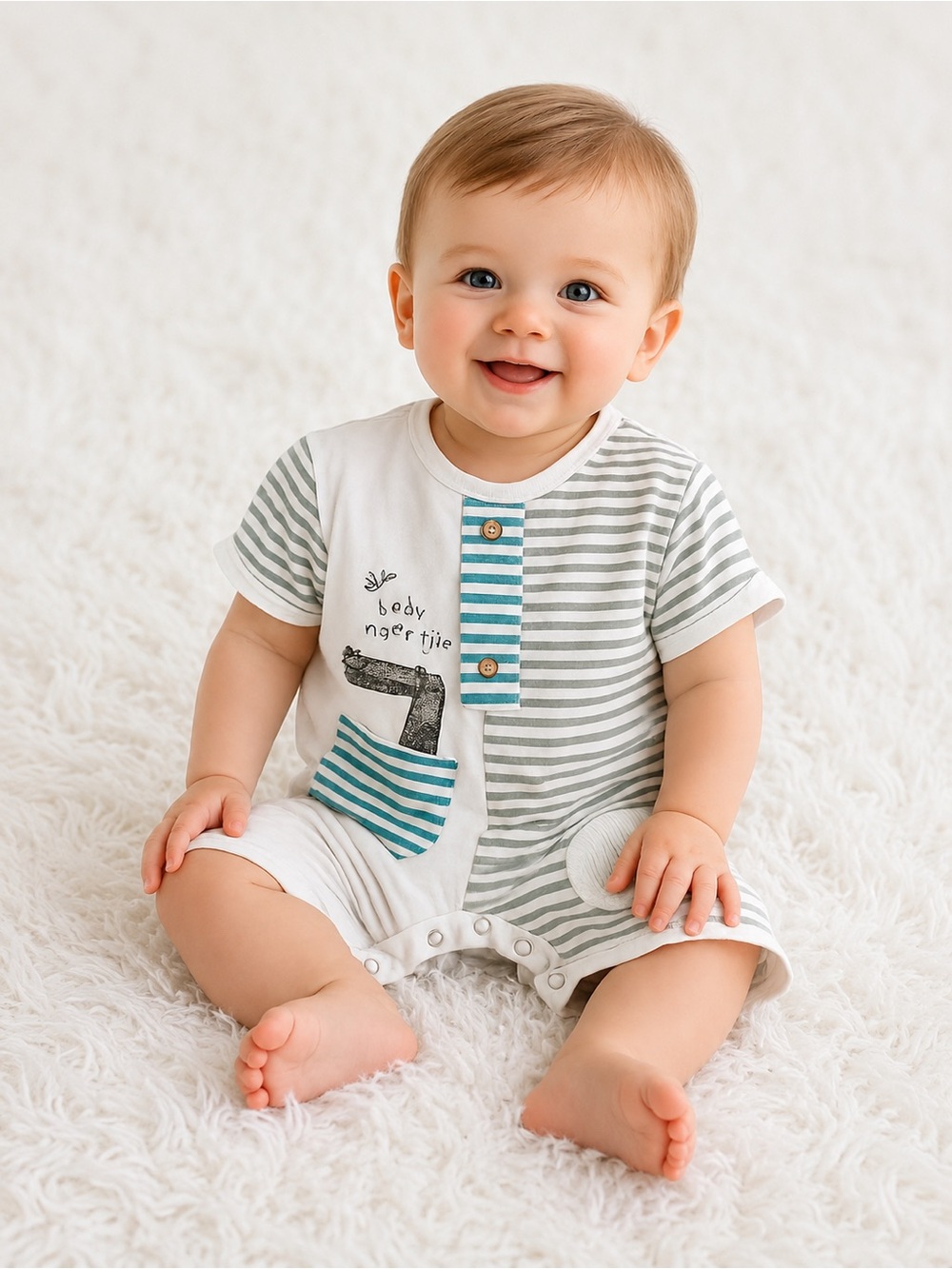 naartjie Striped Teal & Gray Baby One-Piece
